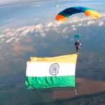Indian national flag flying in mid-air in Russia